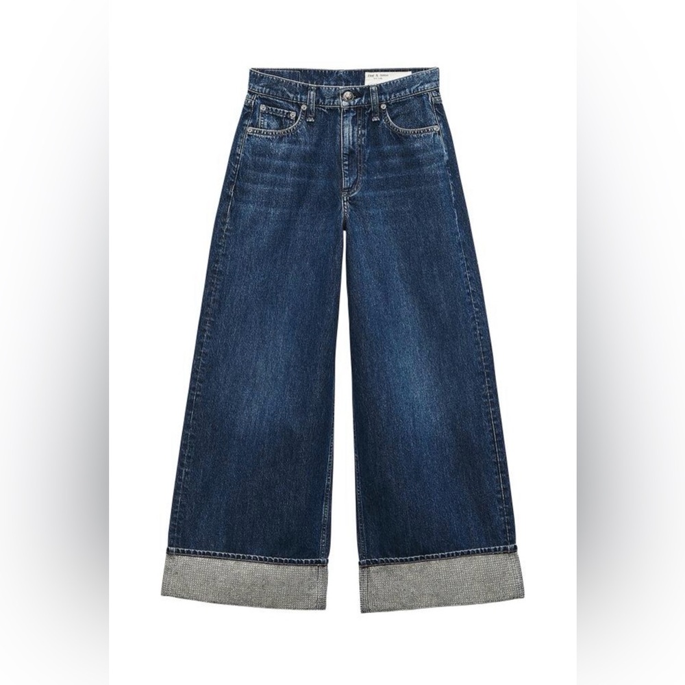 rag & bone Deep Indigo Wide-Leg Cropped Jeans